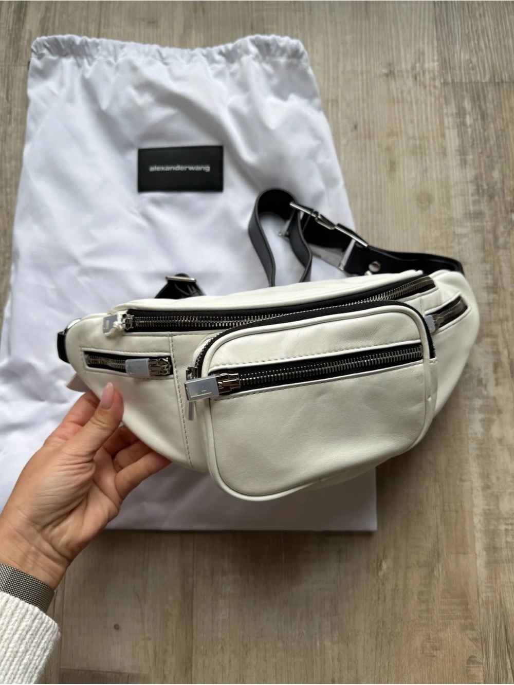 Alexander Wang White Leather Belt Bag with Black Strap - Picture 1 of 3